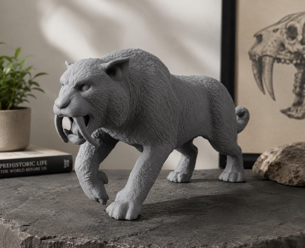 Smilodon Statue | Ice Age Saber Tooth Tiger Figure, Prehistoric Cat Collectible