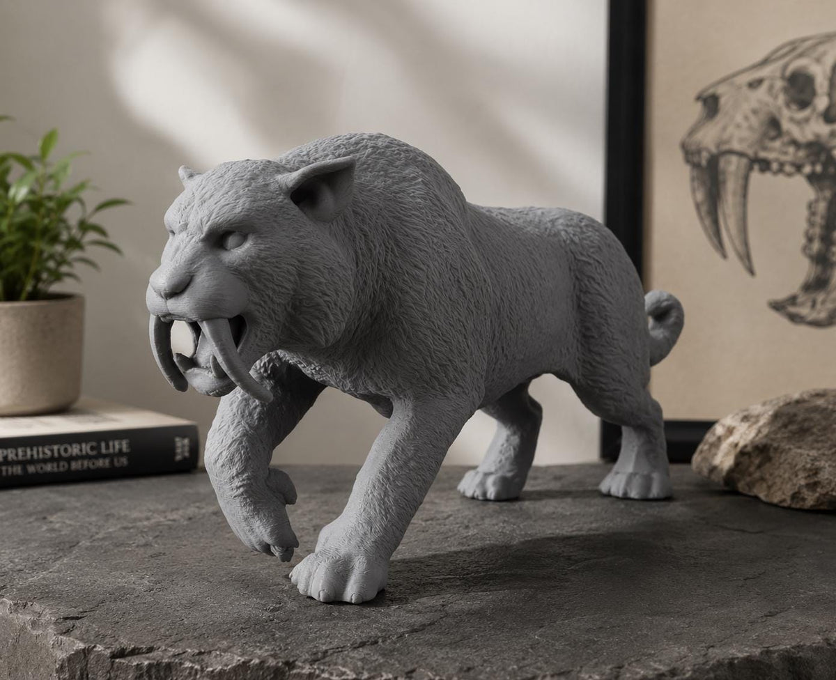 Smilodon Statue | Ice Age Saber Tooth Tiger Figure, Prehistoric Cat Collectible