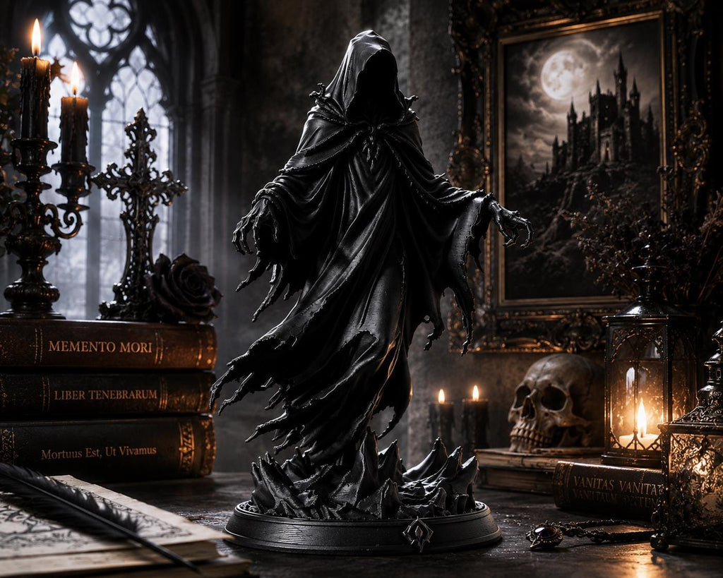 Grim Reaper Statue, Gothic Dark Fantasy Sculpture, Horror Shelf Decor