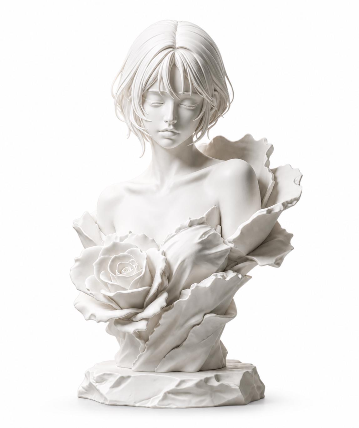 Anime Girl Rose Bust Sculpture, Gothic Dark Academia Shelf Decor — photo 3