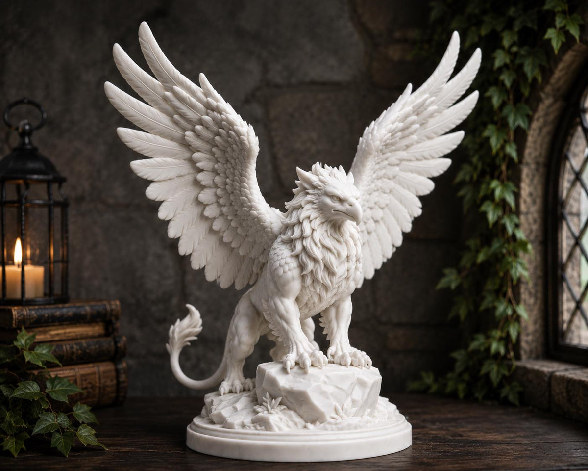Griffin Statue, Mythical Guardian Sculpture, Gothic Bookshelf Decor, Fantasy Figurine