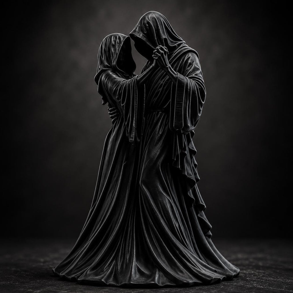 Gothic Couple Sculpture, Grim Reaper Dark Empress Decor, Skeleton Lovers Gift — photo 2