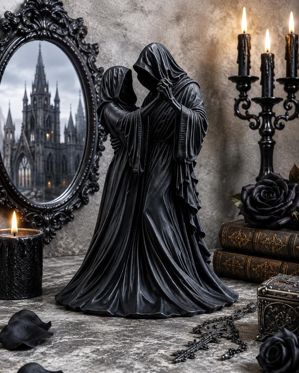 Gothic Couple Sculpture, Grim Reaper Dark Empress Decor, Skeleton Lovers Gift
