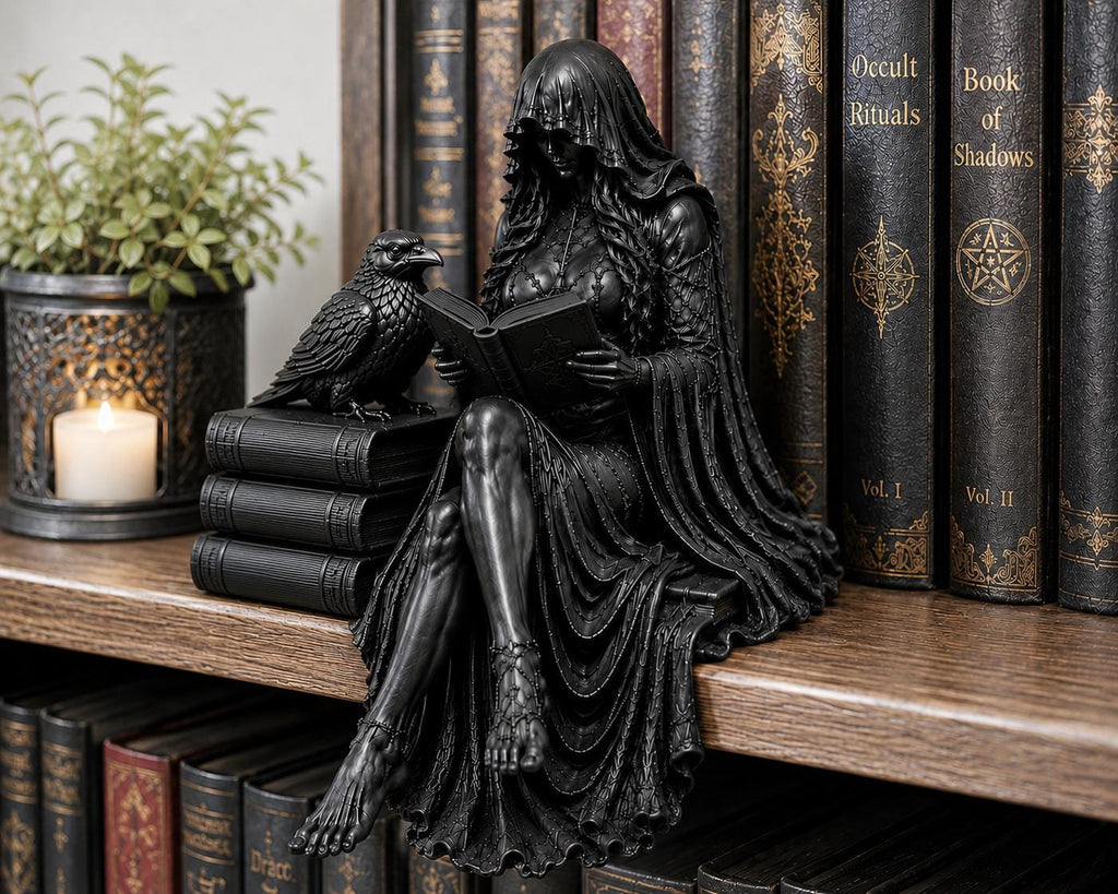 Gothic Reaper Shelf Sitter, Dark Academia Reader Figurine, Witchy Book Lover Decor