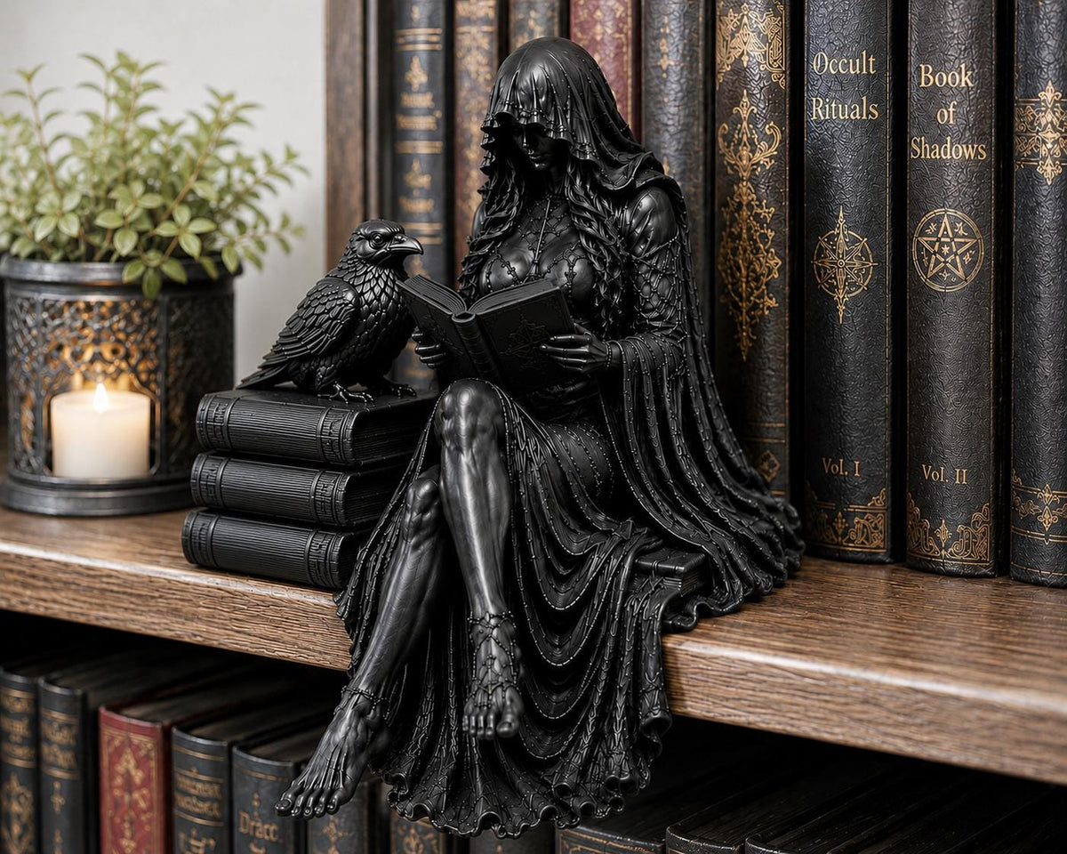 Gothic Reaper Shelf Sitter, Dark Academia Reader Figurine, Witchy Book Lover Decor