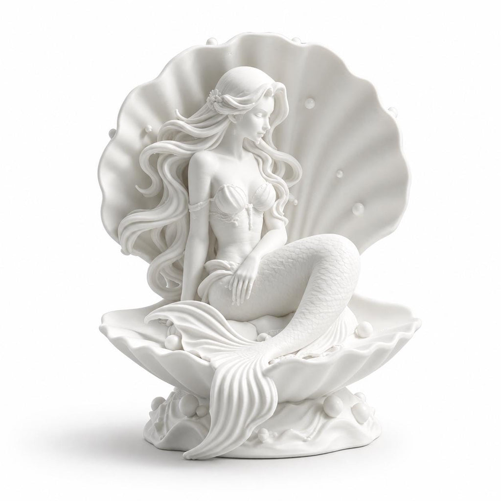 Mermaid Seashell Statue, Coastal Beach House Decor, Ocean Goddess Sculpture — photo 2