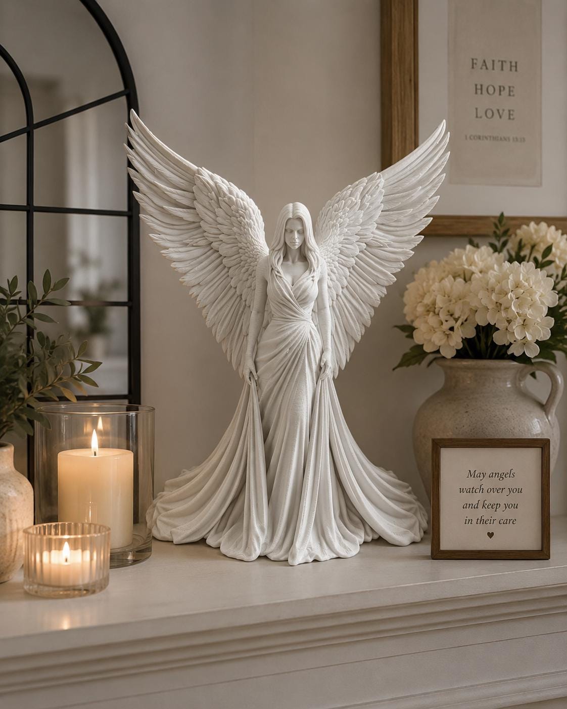 White Guardian Angel Statue, Winged Figurine, Memorial and Spiritual Shelf Decor, 5–10 Inch — photo 3