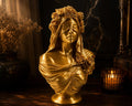 Silk Gold Blindfolded Goddess Bust, Floral Lady Statue, Greek Mythology Decor