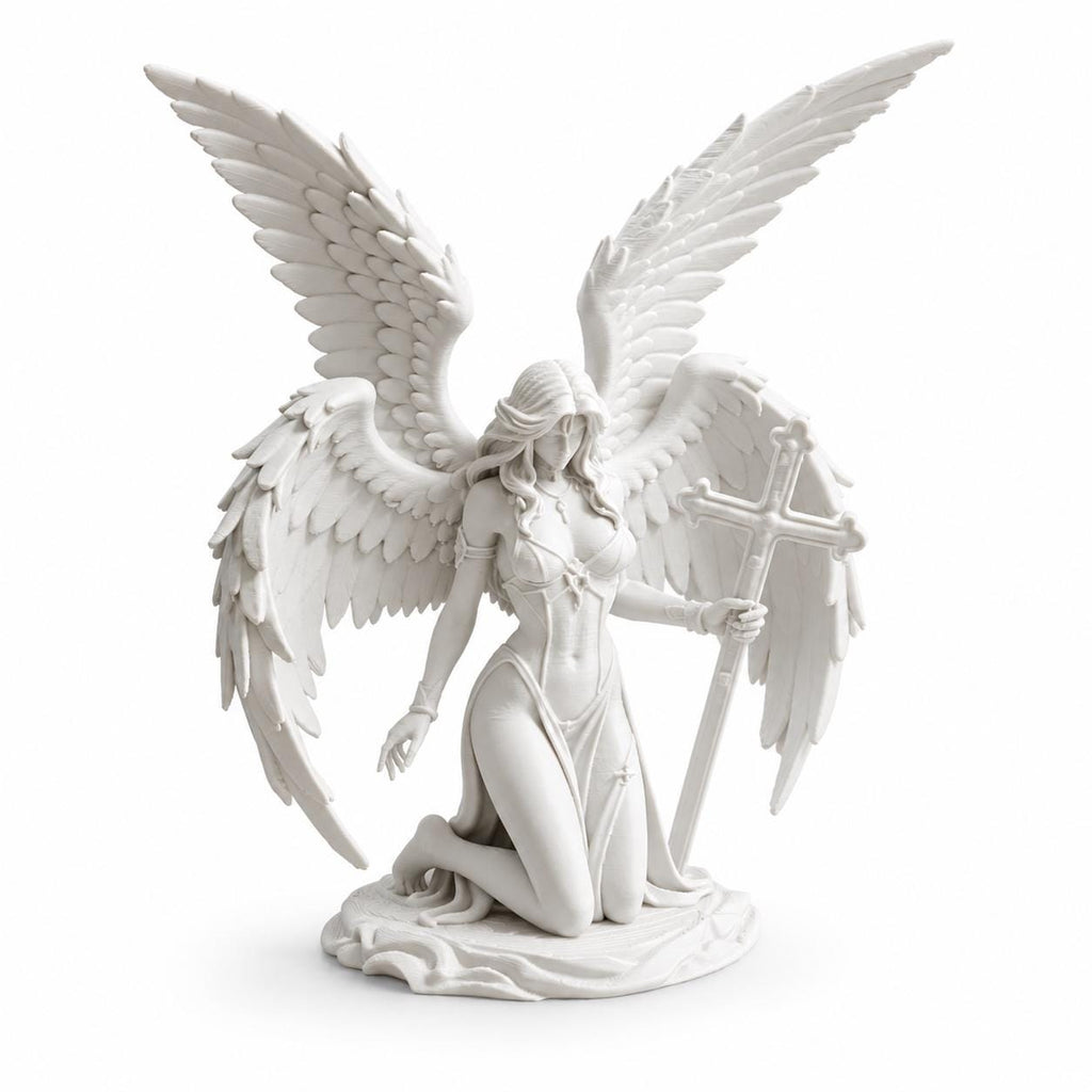 Kneeling Angel Statue with Cross, Gothic Christian Decor, Memorial Sculpture — photo 3