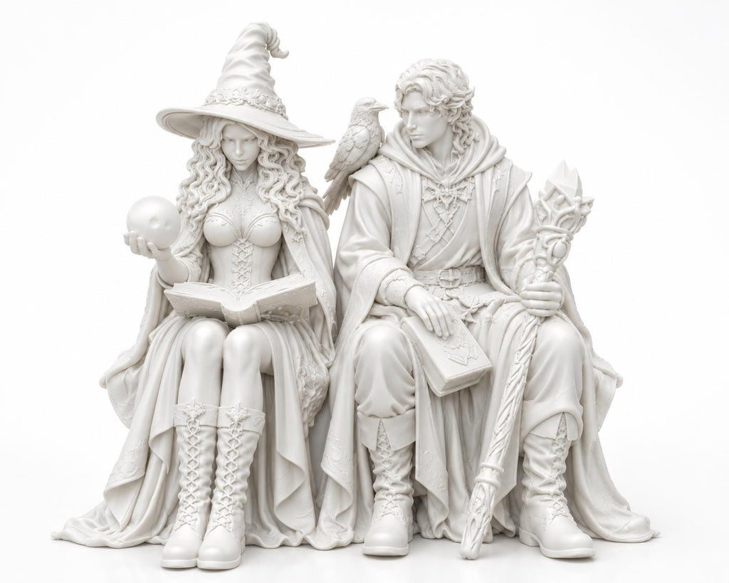 Wizard Couple Shelf Sitter, Fantasy Witch Wizard Figurine, Magic Library Decor — photo 4