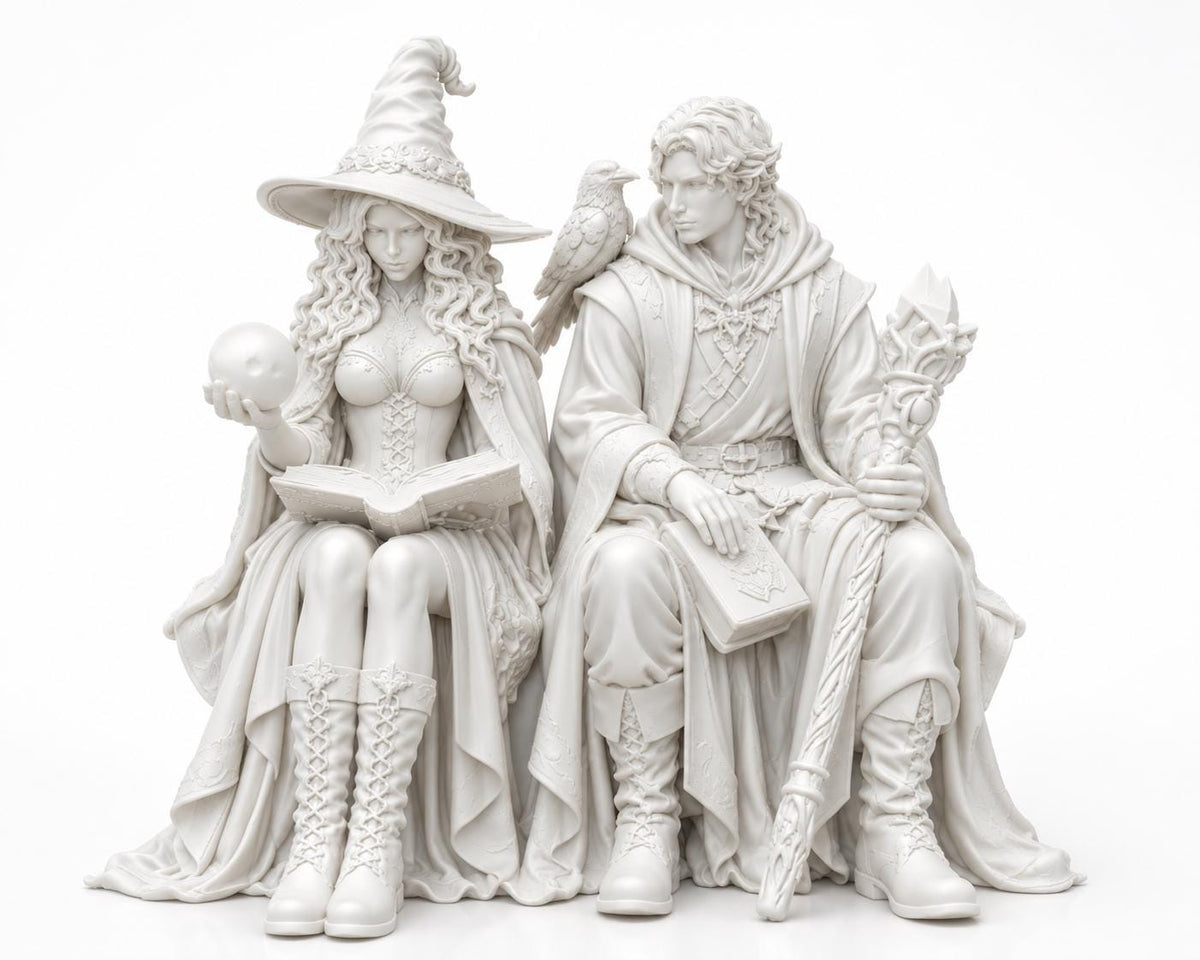 Wizard Couple Shelf Sitter, Fantasy Witch Wizard Figurine, Magic Library Decor — photo 4