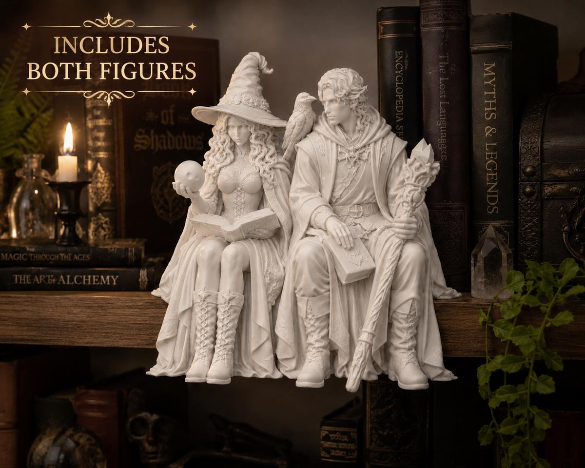 Wizard Couple Shelf Sitter, Fantasy Witch Wizard Figurine, Magic Library Decor — photo 2
