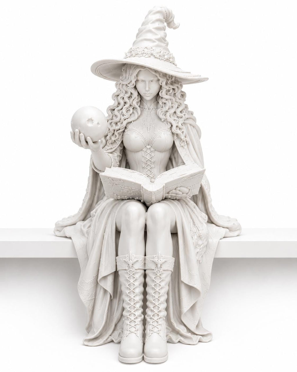 Witch Shelf Sitter, Gothic Bookshelf Decor, Dark Academia Figurine, Fantasy Reading Nook Statue — photo 4