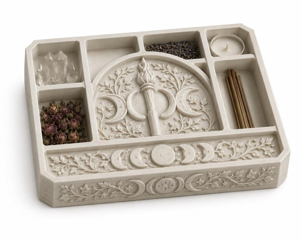 Gothic Triple Moon Altar Tray, Hecate Ritual Crystal Tarot Storage — photo 5