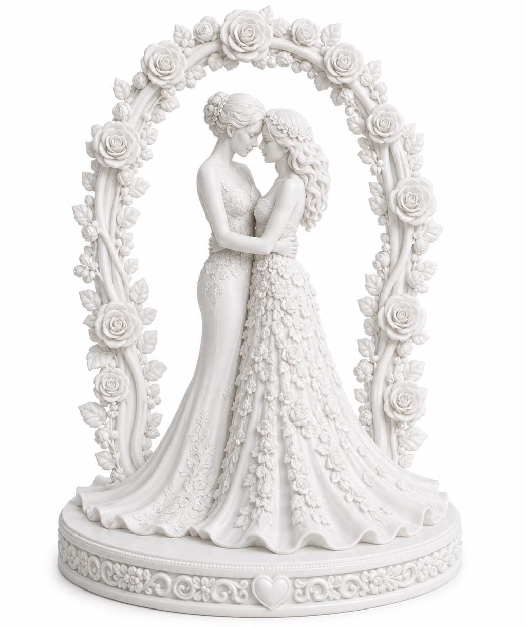 Bride & Bride Wedding Cake Topper, Floral Rose Arch, Romantic Embrace — photo 3