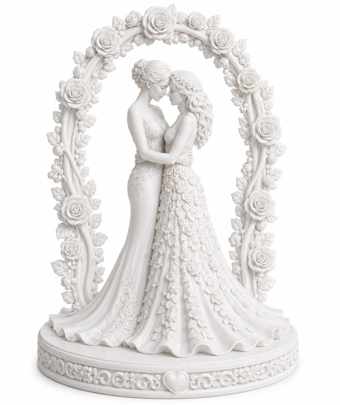 Bride & Bride Wedding Cake Topper, Floral Rose Arch, Romantic Embrace — photo 3