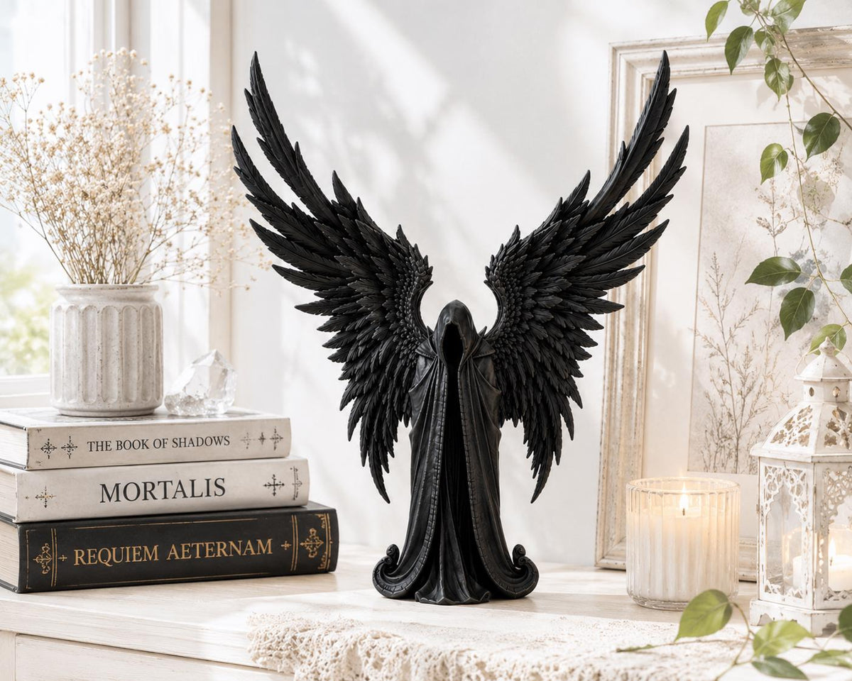 Dark Angel Statue, Gothic Winged Guardian Figurine