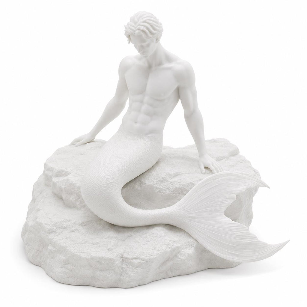 White Merman Sculpture, Mythical Ocean Sea King Figurine, Fantasy Decor — photo 2