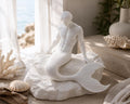 White Merman Sculpture, Mythical Ocean Sea King Figurine, Fantasy Decor