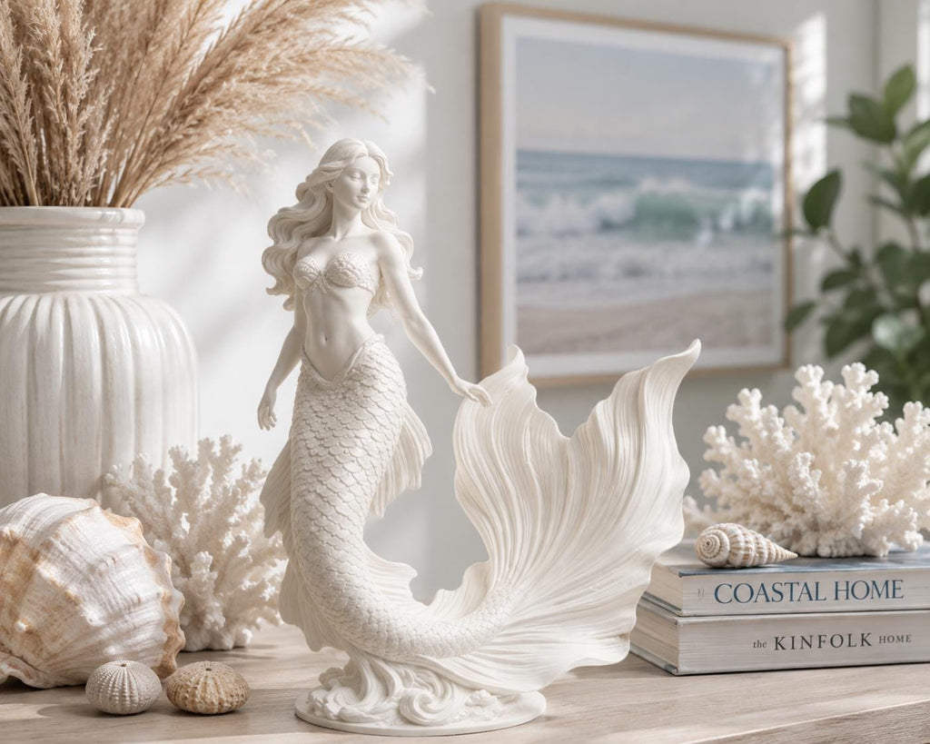 Mermaid Statue, Coastal Home Decor, Ocean Goddess Sculpture, Beach House Accent, Nautical Gift