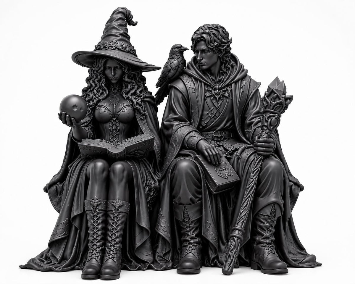 Wizard Couple Shelf Sitter, Fantasy Witch Wizard Figurine, Magic Library Decor — photo 5
