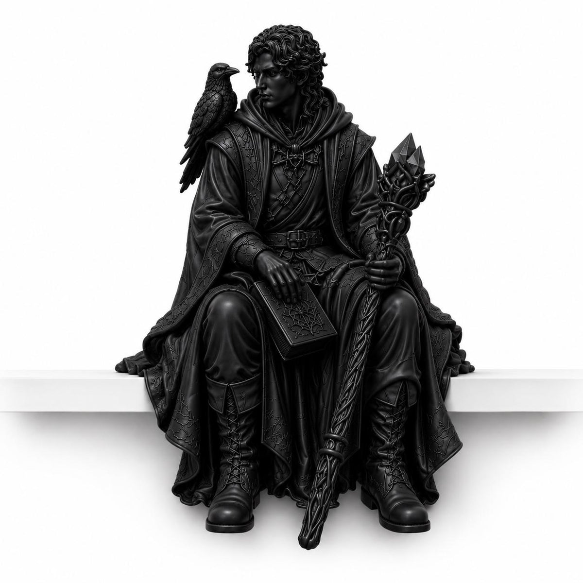 Wizard Shelf Sitter, Fantasy Gothic Library Decor, Dark Academia Figurine Statue — photo 3