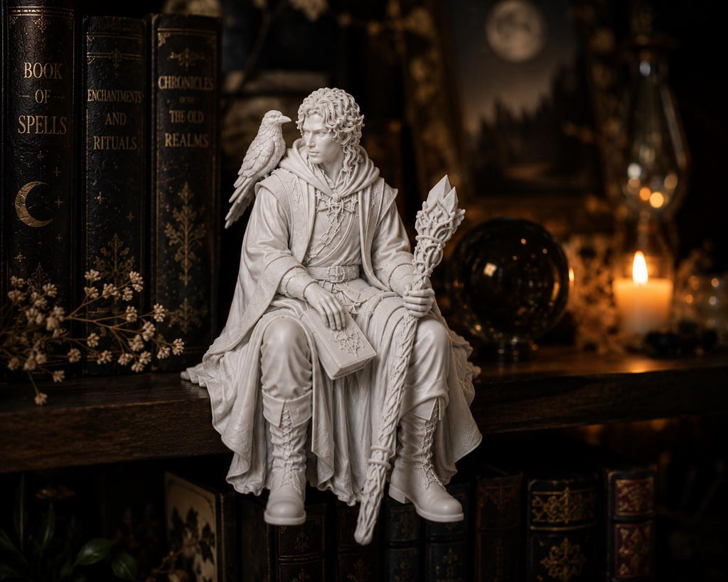 Wizard Shelf Sitter, Fantasy Gothic Library Decor, Dark Academia Figurine Statue