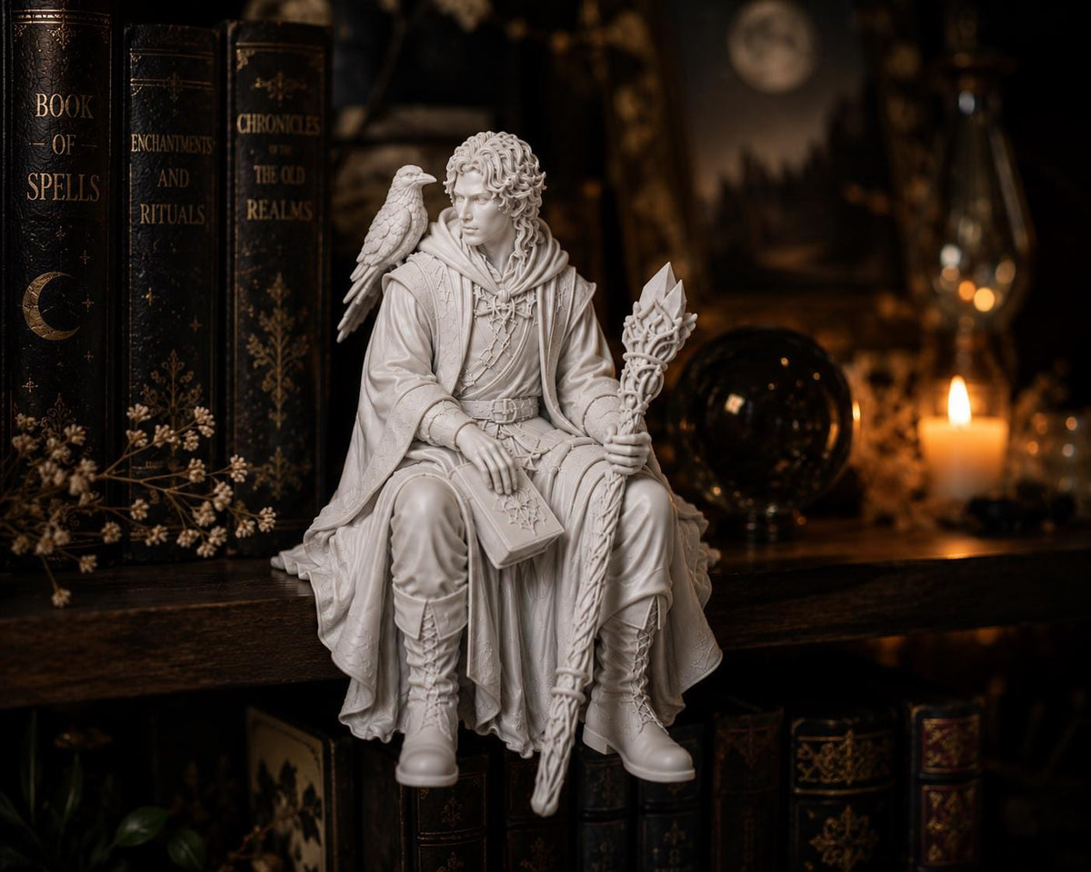 Wizard Shelf Sitter, Fantasy Gothic Library Decor, Dark Academia Figurine Statue