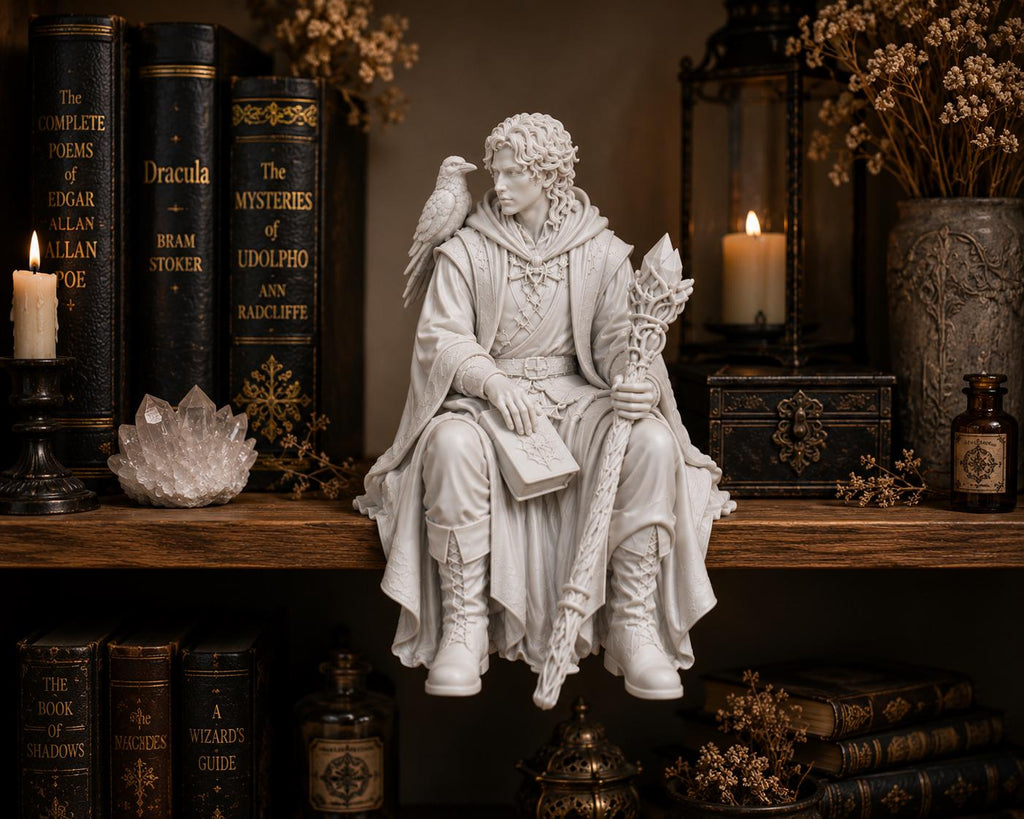 Wizard Shelf Sitter, Fantasy Gothic Library Decor, Dark Academia Figurine Statue — photo 4