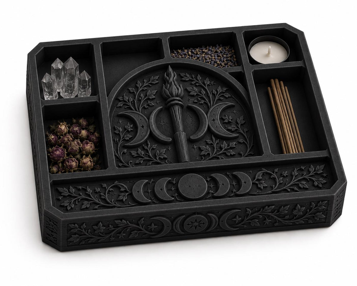 Gothic Triple Moon Altar Tray, Hecate Ritual Crystal Tarot Storage — photo 4