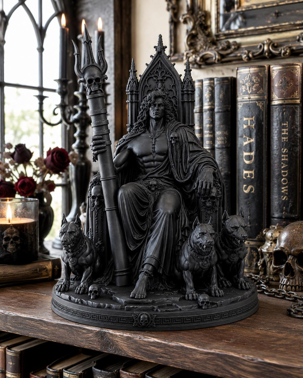 Hades Throne Statue, Greek God Underworld, Gothic Cerberus Sculpture, Dark Fantasy Decor — photo 2