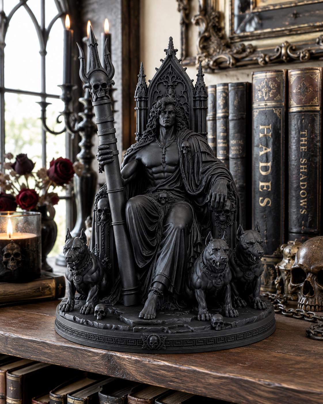 Hades Throne Statue, Greek God Underworld, Gothic Cerberus Sculpture, Dark Fantasy Decor — photo 2