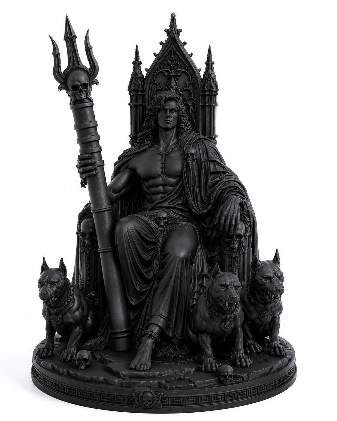 Hades Throne Statue, Greek God Underworld, Gothic Cerberus Sculpture, Dark Fantasy Decor — photo 3