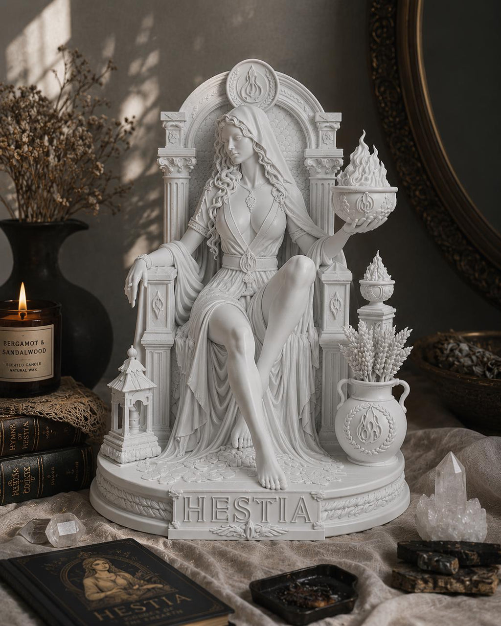 Hestia Goddess Statue, Greek Mythology Hearth Sculpture, Pagan Altar Decor