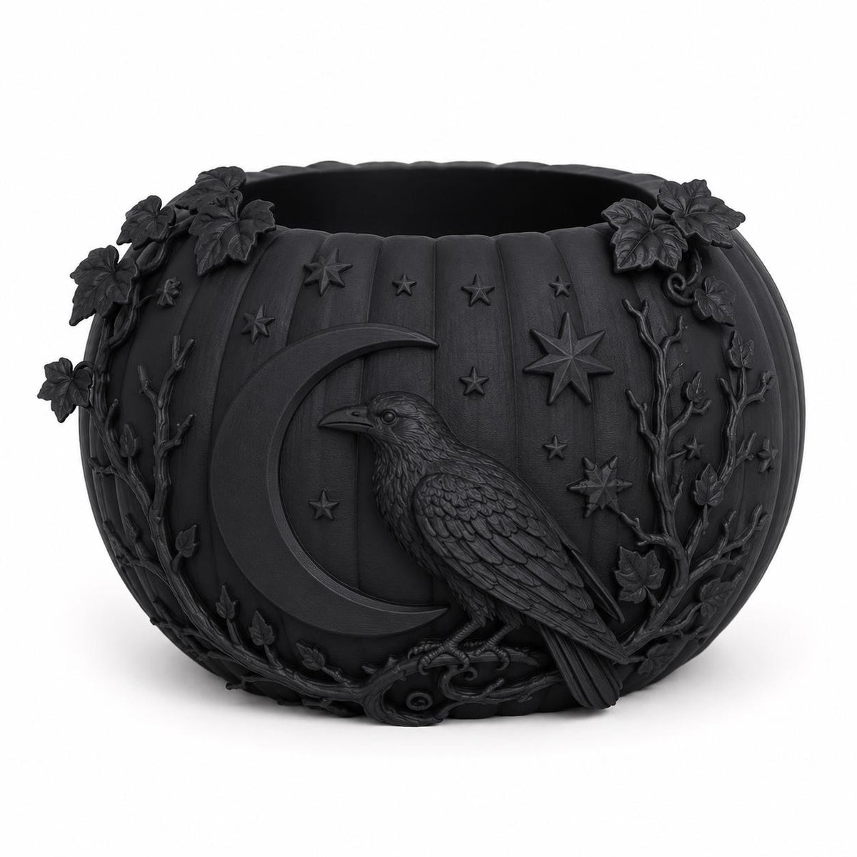 Raven Moon Pumpkin Planter, Gothic Celestial Plant Pot, Witchy Halloween Decor — photo 4