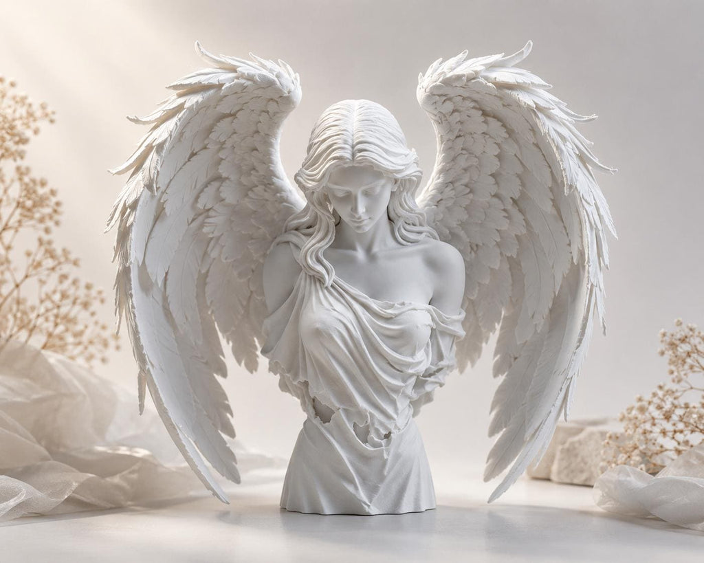 White Angel Bust Statue, Winged Sculpture, Gothic Ethereal Shelf Decor