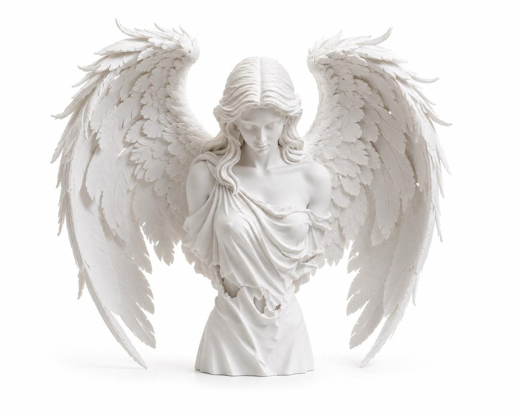 White Angel Bust Statue, Winged Sculpture, Gothic Ethereal Shelf Decor — photo 4
