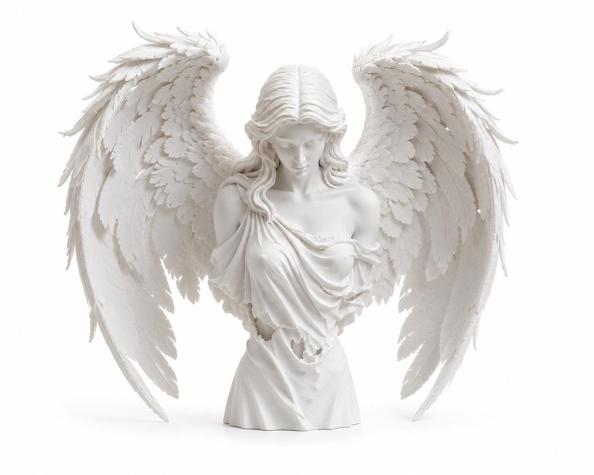 White Angel Bust Statue, Winged Sculpture, Gothic Ethereal Shelf Decor — photo 4