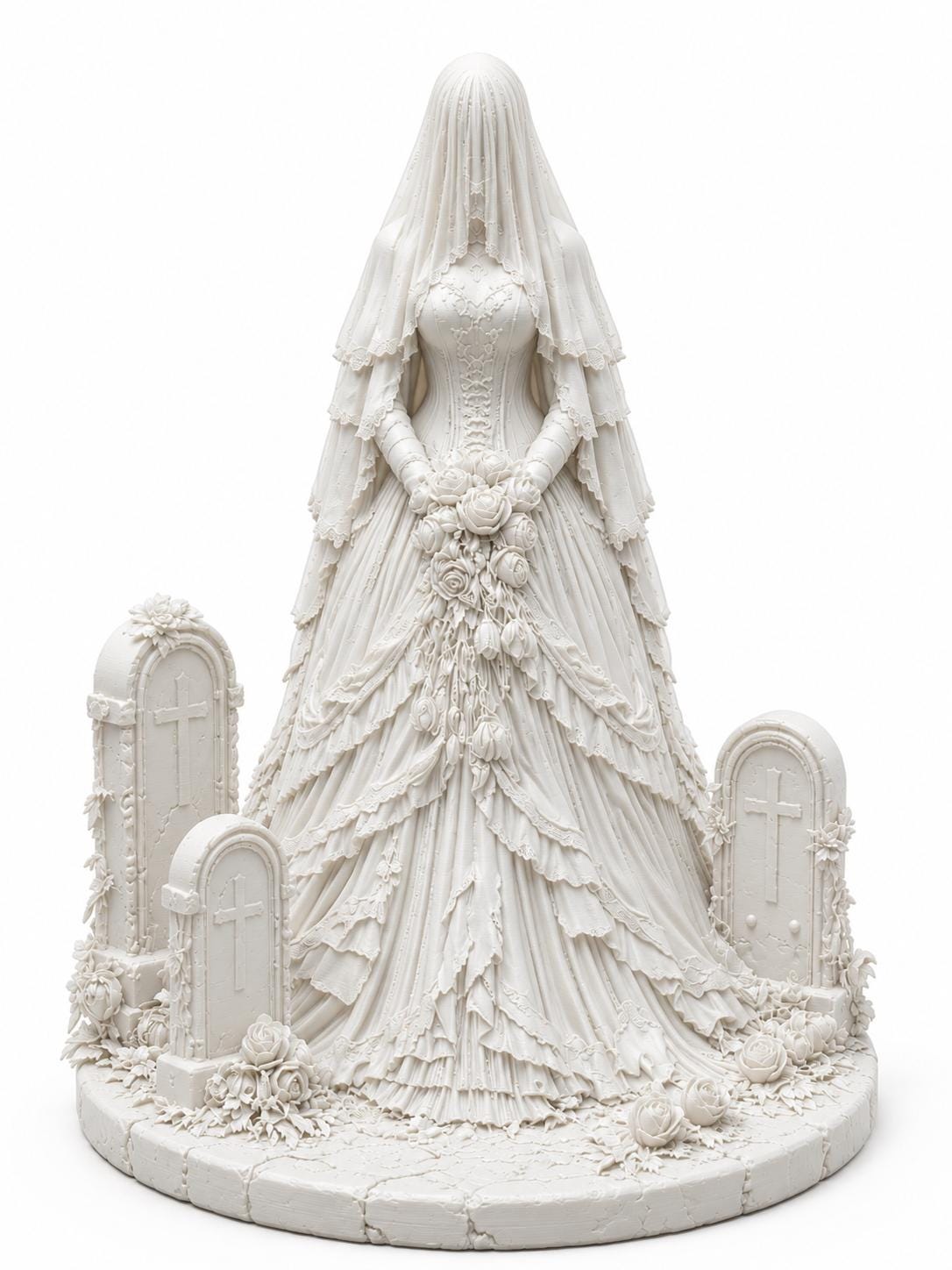 Veiled Bride Statue, Gothic Halloween Decor, Victorian Ghost Bride Sculpture — photo 4