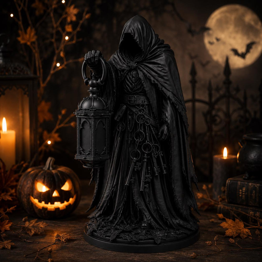 Graveyard Keeper Statue, Gothic Hooded Lantern Guardian, Halloween Decor