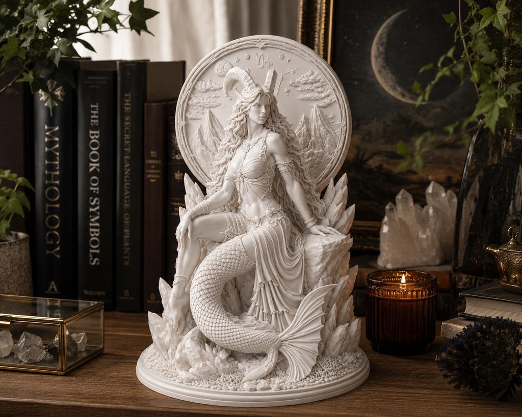 Capricorn Goddess Statue, Zodiac Mermaid Decor, Mythical Sea Goat Sculpture, Astrology Gift — photo 2