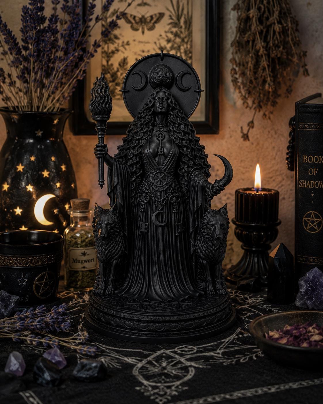 Hecate Statue, Gothic Witch Altar Decor, Dark Feminine Pagan Shelf Accent — photo 4