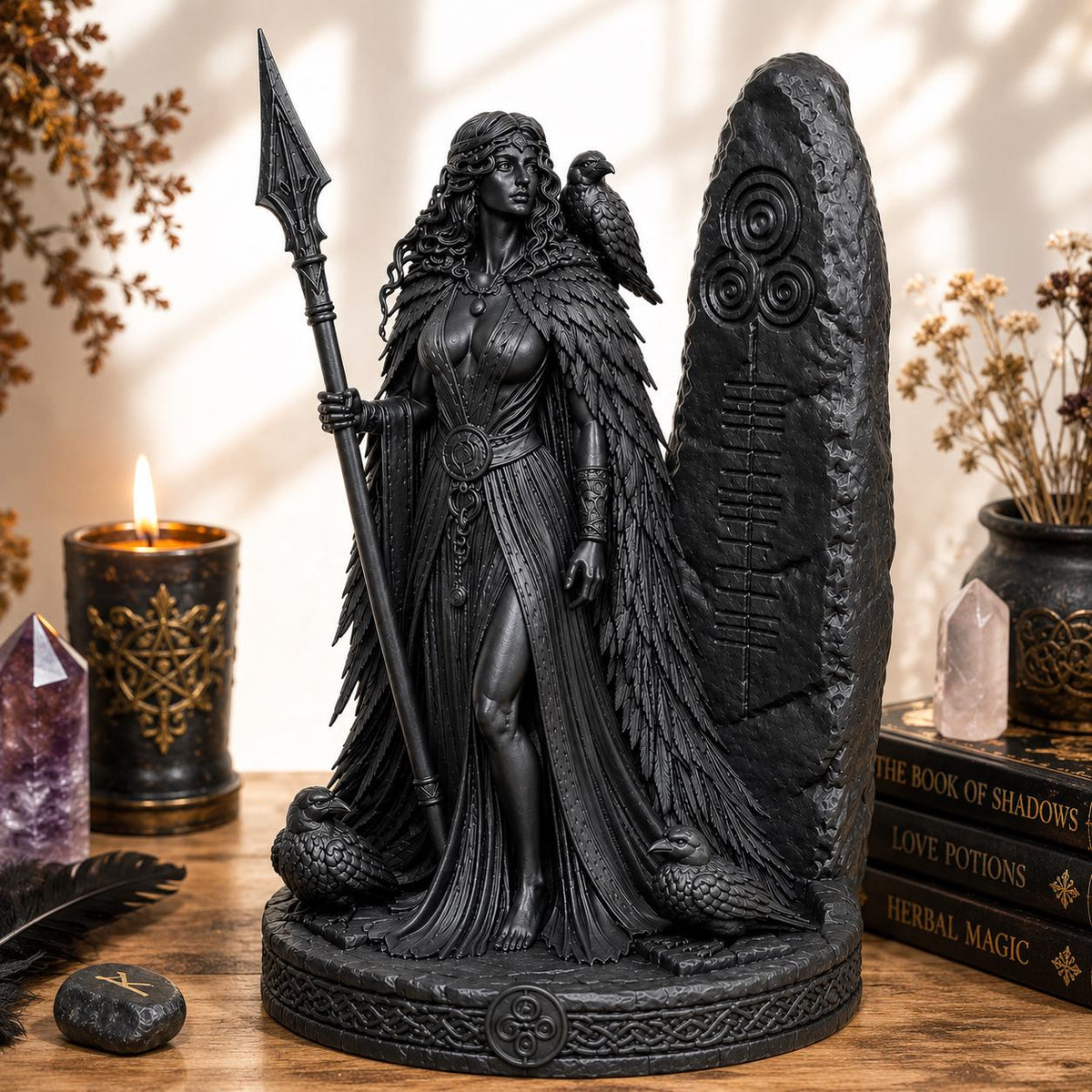 Morrigan Goddess Statue, Pagan Altar Decor, Celtic Raven Sculpture, Witch Decor — photo 2