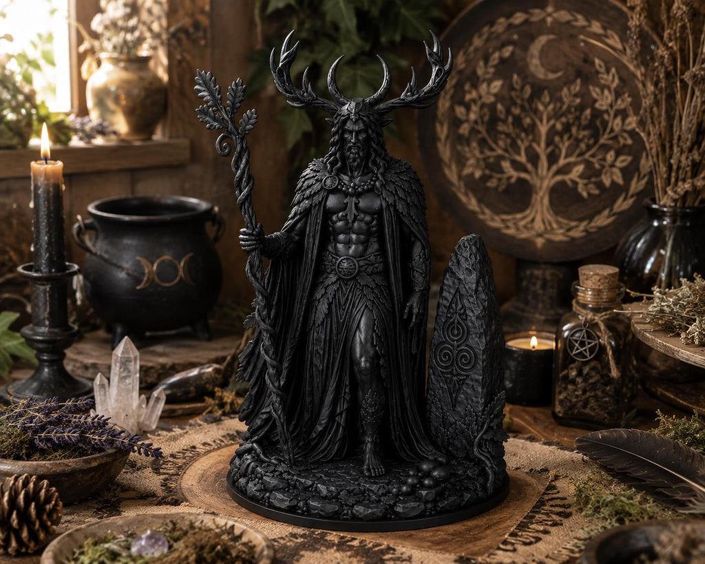 Cernunnos Statue, Horned God Altar Decor, Celtic Pagan Sculpture, Druid Forest God Figure
