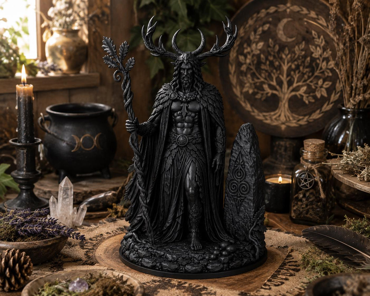 Cernunnos Statue, Horned God Altar Decor, Celtic Pagan Sculpture, Druid Forest God Figure