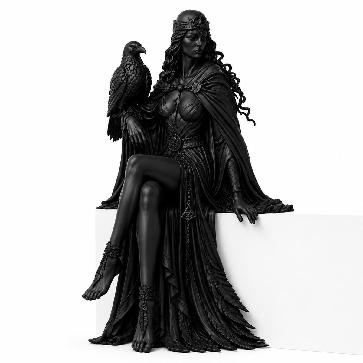 Morrigan Shelf Sitter Statue, Celtic Raven Goddess, Gothic Bookshelf Figurine, Witchy Book Nook Decor — photo 2