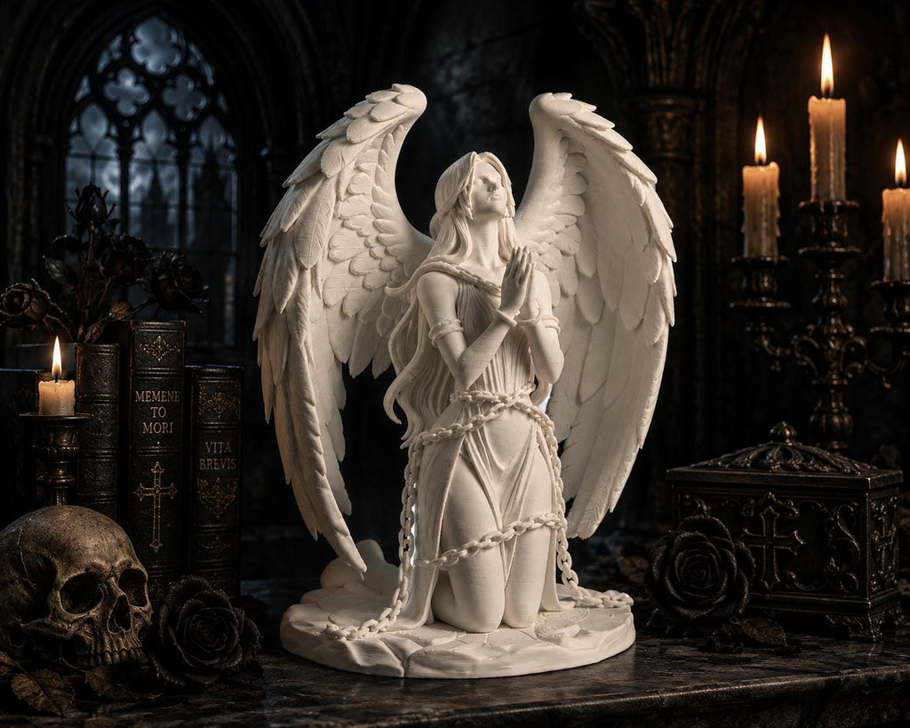 Praying Angel Statue, Gothic Winged Figurine, Dark Academia Celestial Sculpture
