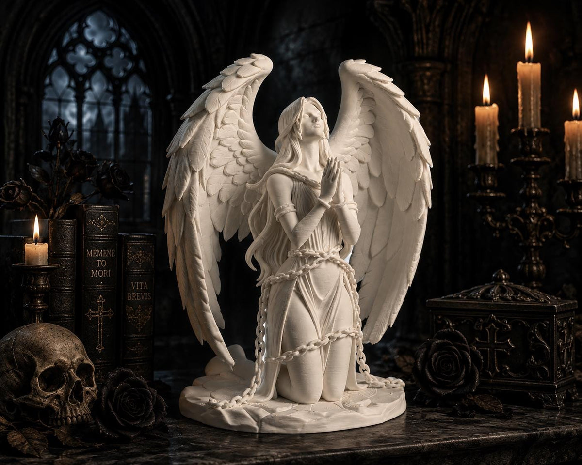 Praying Angel Statue, Gothic Winged Figurine, Dark Academia Celestial Sculpture