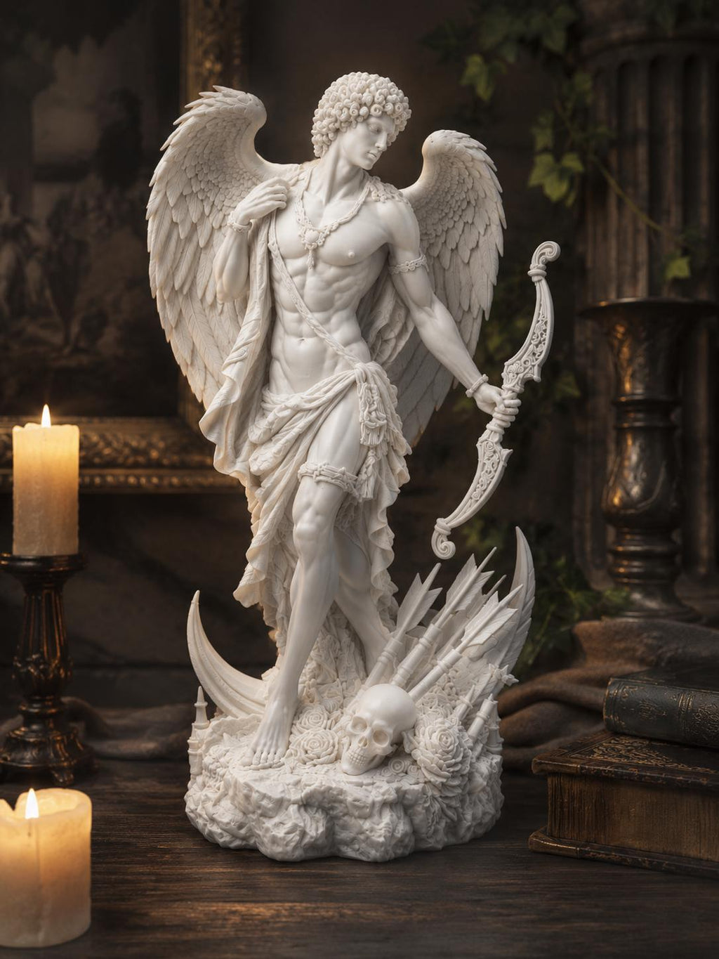 Eros Statue, Winged Archer Sculpture, Greek Mythology Altar Decor, Gothic Celestial Home — photo 3