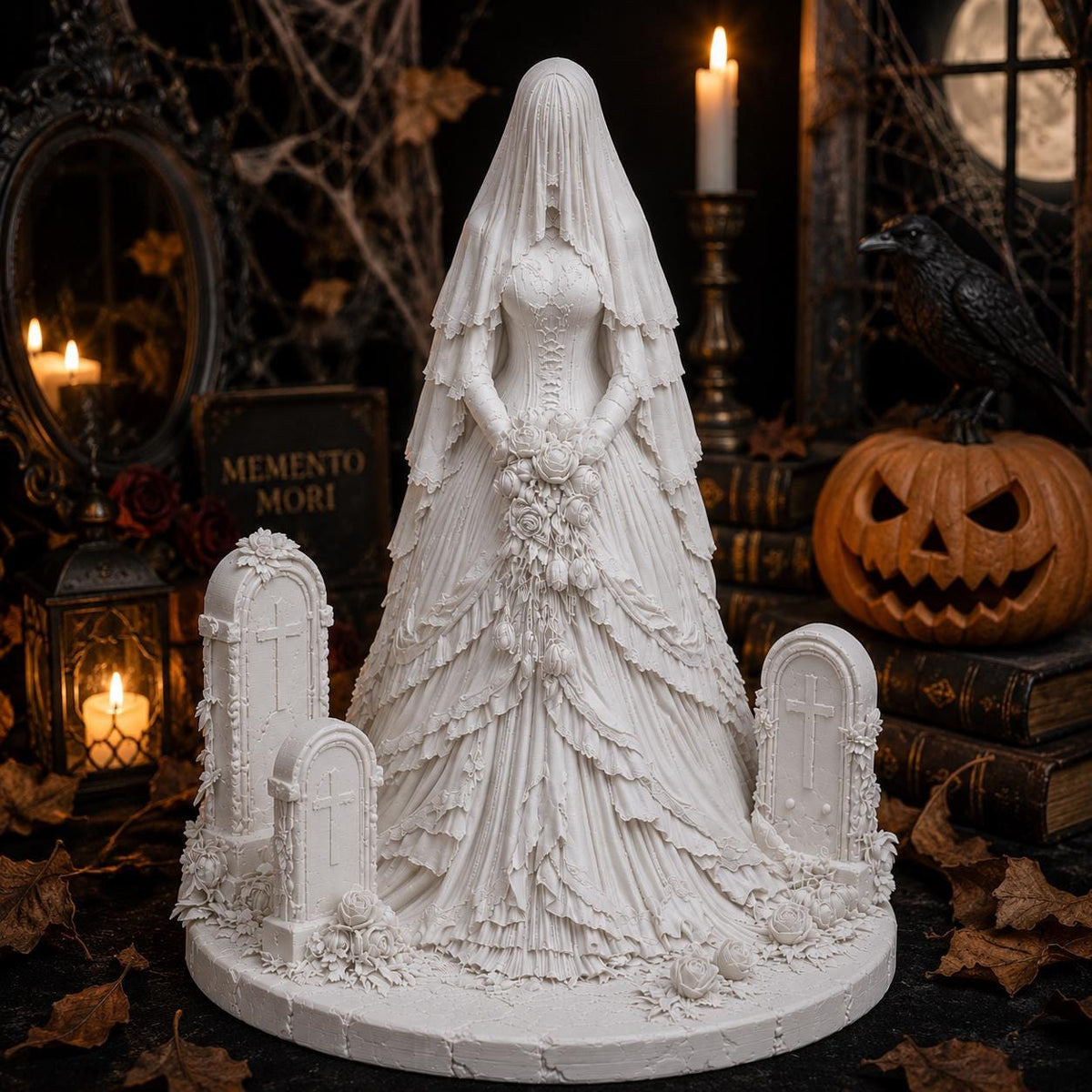 Veiled Bride Statue, Gothic Halloween Decor, Victorian Ghost Bride Sculpture — photo 2